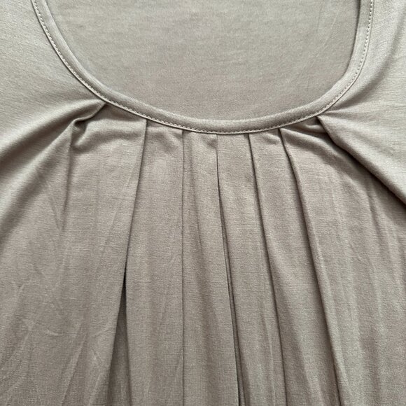 DJT FASHION (M) Warm Taupe Brown Pleated Tee Scoop Blouson Loose Top Coffee Tan - Picture 6 of 11